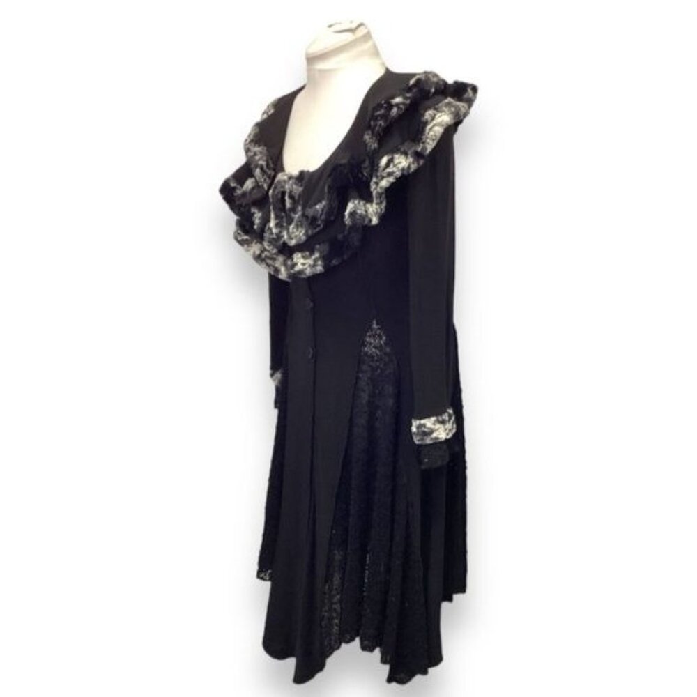Joseph Ribkoff Women's Faux Fur Trim Duster Cardigan Glamcore Witchy Gothic 8 - Picture 4 of 9